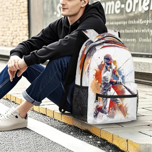 Large Backpack with 15.6 Inch Laptop Compartment, Baseball Ball Player Adult Backpack for Work, Travel & School College Boys Girls - color: Baseball Ball Player