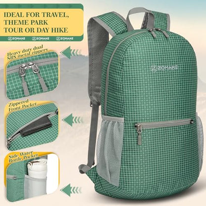 ZOMAKE Ultra Lightweight Hiking Backpack 20L, Packable Small Backpacks Water Resistant Daypack for Women Men(Camouflage Green Plaid) - color: Camouflage Green Plaid