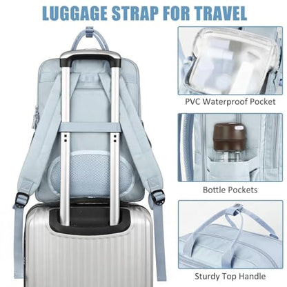 Mancro Travel Backpack for Women, Womens TSA Laptop Backpack with 15.6 Inches Laptop Compartment and Dry-Wet Pocket, Travel Daypack Weekend Backpack for Women, Blue - color: Blue