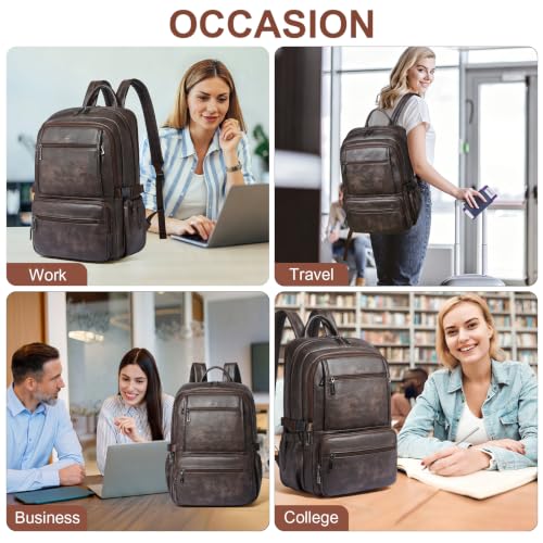 Shrrie 17 Inch Laptop Backpack Purse for Women with Giant Tumbler Holders | Vegan Leather Backpack with Large Water Bottle Pocket,Work Travel Business College Teacher Nurse,35L Large Capaity - color: Coffee