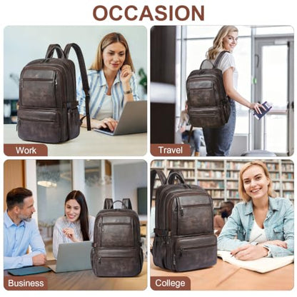 Shrrie 17 Inch Laptop Backpack Purse for Women with Giant Tumbler Holders | Vegan Leather Backpack with Large Water Bottle Pocket,Work Travel Business College Teacher Nurse,35L Large Capaity - color: Coffee