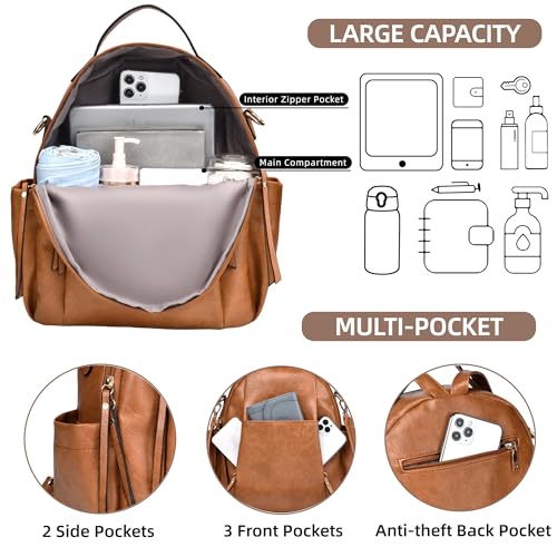 Small Backpack for Women Designer Leather Mini Backpack Purse Ladies Fashion Roomy Shoulder Handbag (Brown) - color: Brown