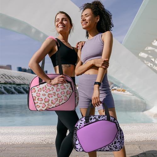 Boulder Bee Pickleball Bags, Premium Pickleball Tote Bag for Girls, Women’s Hand/Shoulder Gym Bag w Water Bottle Holder, with Pickleball Racquet/Paddle Holder - color: Leopard print-pink