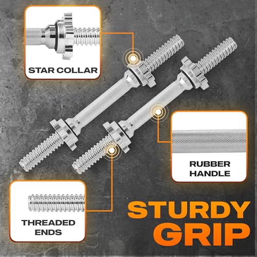 Yes4All Threaded Dumbbell Handles, Adjustable Dumbbell Bar Pair, 14/16/18/24-Inch Sizes, Fits 1" or 1.15" Plates, Non-Slip Grip, Secure Star-Lock Collars - color: 14"- Chrome - Silver, size: 1 inch
