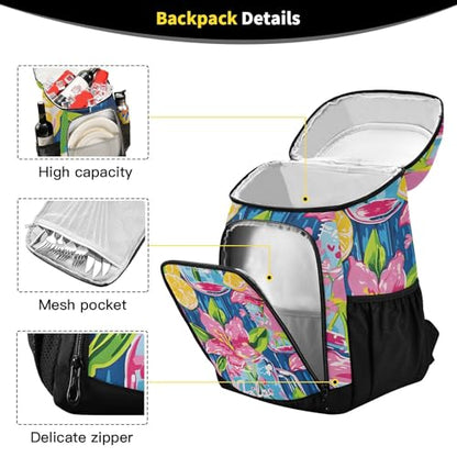 Tropical Pineapples Fruits Cooler Backpack Insulated Leak Proof Beach Cooler Bag Soft Lunch Picnic Hiking Camping Backpack Cooler - color: silver01