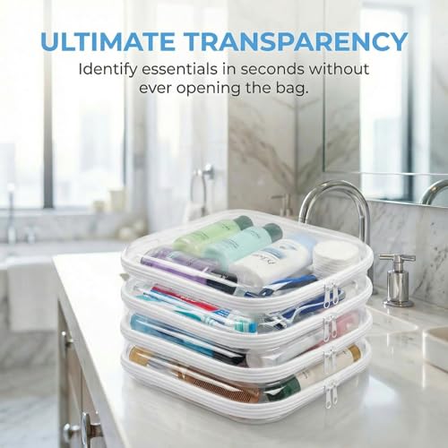 4 Pack Clear Hard Shell Zipper Case, Clear Zipper Pouches for Organizing, Travel Clothes Packing Cubes, A4 Document & Large Toy Storage Organizer Bins (4L) - size: 4L