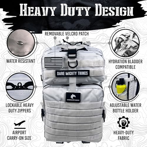AMERICANPHOENIX 45L Elite Tactical Backpack | 3X Stronger Work & Military Backpack | Water Resistant and Heavy Duty | 3 Day MOLLE Bug Out Bag (Polar White) - color: Polar White