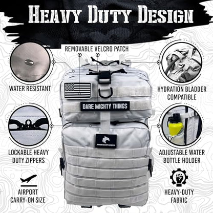 AMERICANPHOENIX 45L Elite Tactical Backpack | 3X Stronger Work & Military Backpack | Water Resistant and Heavy Duty | 3 Day MOLLE Bug Out Bag (Polar White) - color: Polar White