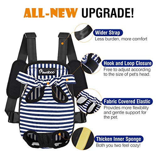 Pawaboo Pet Carrier Backpack, Adjustable Pet Front Cat Dog Carrier Backpack Travel Bag, Legs Out, Easy-Fit for Traveling Hiking Camping for Small Medium Dogs Cats Puppies, Small, Blue & White Stripes - color: Blue & White Stripes, style: Small (Pack of 1)