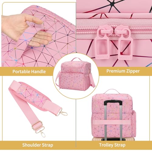 CUBETASTIC Extra Large Nail Polish Organizer Case Holds 86 to 100+ Bottles Nail Polish & Nail Lamp, Nail Supplies Storage Carrying Bag with 2 Removable Pouches (Triangle Pink, 86 Slots) - color: Triangle Pink