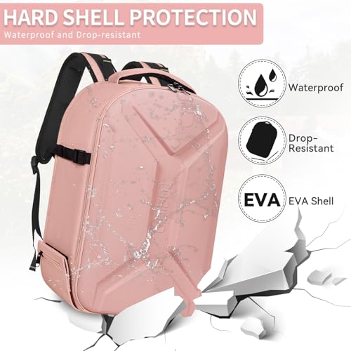 TORIBIO Camera Backpack, Hardshell DSLR/SLR/Mirrorless Photography Camera Bag with Rain Cover, Waterproof Hard Shell Camera Case with Tripod Holder & 15.6" Laptop Compartment - color: Pink