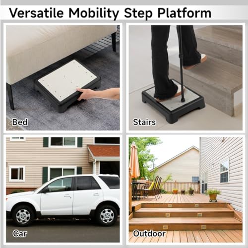 Sturdy Half Step Stool for Seniors, Non-Slip Mobility Riser for Bed, Car & Stairs, 440Lb Load, Portable Step Platform