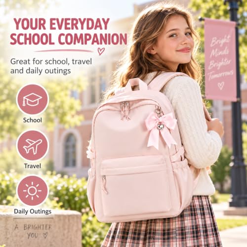 LOIDOU Girls Backpack for Kids Cute School Bookbag - color: Flesh Pink, size: L-17"