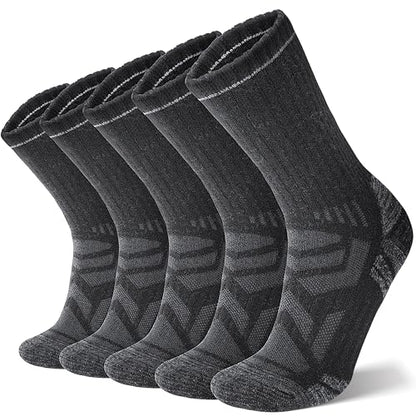 ANTSANG Merino Wool Hiking Socks, Enhanced Breathability, Targeted Cushion Thermal Socks for Men and Women, 5 Pairs - color: Black, size: Large