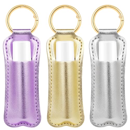 WK IEASON Lip Balm Holder for Chapstick Lipstick Sleeve Keychain,Small Christmas Gifts Stocking Stuffers for Teen Girls Women - color: 3 Pcs Shiny-set B