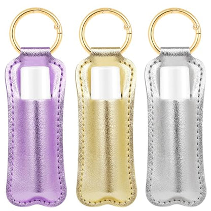 WK IEASON Lip Balm Holder for Chapstick Lipstick Sleeve Keychain,Small Christmas Gifts Stocking Stuffers for Teen Girls Women - color: 3 Pcs Shiny-set B