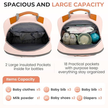 Diaper Bag Backpack, Large Baby Nappy Bags with Portable Changing Pad for Boys and GirlsMultifunction Travel Baby Bag for Moms Dads, Shower Gifts Waterproof and Stylish，Pink - color: Pink 2