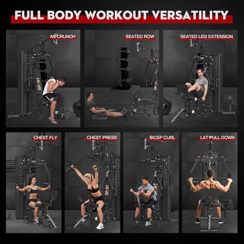 SPART Home Gym Station,Multifunctional Home Gym Workout Equipment,with 160LBS Weight Stack for Leg Press & Chest Fly, All in One Exercise Equipment Full Body Strength Training with Pulley System - color: Black, style: Steel Cover
