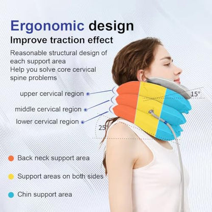 Neck Stretcher with Neck Brace,Cervical Traction Neck Device,Neck Relief Tool,Adjustable Inflatable Cervical Brace,Home Use Neck Decompression New Technology Breathable Fabric Washable&Colorfast - color: White