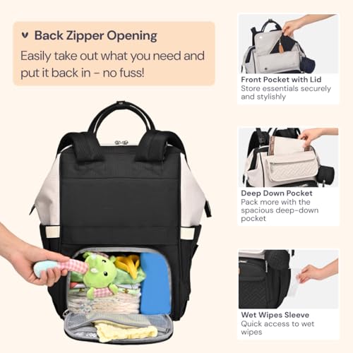 BabbleRoo Diaper Bag Backpack, Multifunction Nappy Changing Bag with Changing Pad, Stroller Straps & Pacifier Case, Unisex Stylish Travel Back Pack for Moms & Dads – Apricot & Black - color: Black & Apricot
