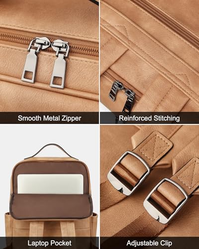 MASINTOR 15.6 inch PU Leather Laptop Backpack Purse for Women, Large College Casual Backpack Travel Bag Retro Camel - color: Retro Camel