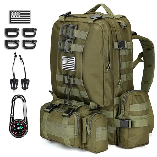 Large Military Tactical Backpack for Men, 40-50L Backpacks for Women, Bug out Bag Army 3 Days Pack Bags Rucksack with Molle System Green - color: Army Green