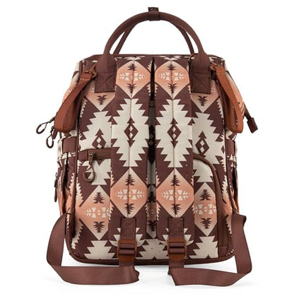 Wrangler Aztec Backpack Organized Daypack Travel Baby Bag with Stroller Strap and Side Bottle Pockets WG2204-9110BR - color: Angel Brown
