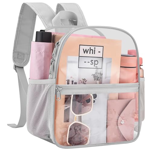 Clear Backpack for Stadium Events, 12x12x6 Small Clear Plastic bag with Reinforced Straps for Game Security Festival Concert - color: Silver
