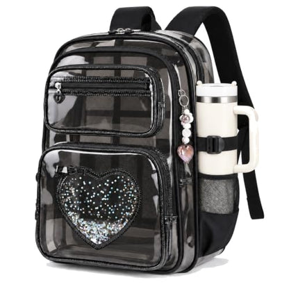 Clear Backpack for School Girls, Cute Heavy Duty PVC Transparent Bookbag, See-Through Bag for Stadium Event Semi-Black - color: Semi-black