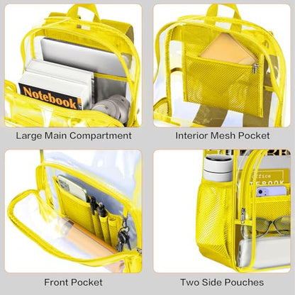 PAMANO Clear Backpack, Heavy Duty Transparent Reinforced Bottom See Through for College, Travel Work Security - color: Yellow