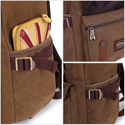 KAUKKO Laptop Backpack Travel Outdoor Weekend Bag Carry on Daypack Stylish and Durable Rucksack Hiking Backpack Fits 15.6"(5-1-brown) - color: Canvas Brown, size: Large