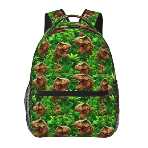 Stylish Travel Backpack Tropical Leaf Tynosaurus Rex Dinosaur Green, Commuter Daypack with Laptop Compartment for Work, Trips and Gym - color: Pattern (740)