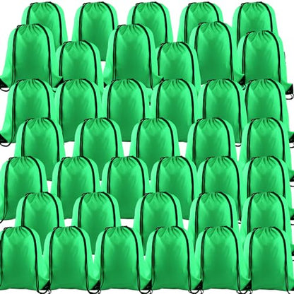 KUUQA 40Pcs Green Drawstring Backpack Bag Bulk Sack Drawstring Bags Bulk String Bags Storage Bags for Sport Gym Traveling - color: Green