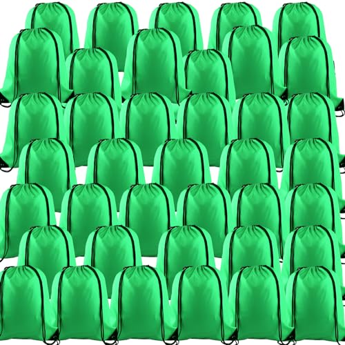 KUUQA 40Pcs Green Drawstring Backpack Bag Bulk Sack Drawstring Bags Bulk String Bags Storage Bags for Sport Gym Traveling - color: Green