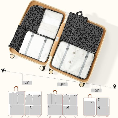 9 Set Packing Cubes for Travel Essentials - Lightweight Carry-On Luggage Organizer Bags with Shoe, Clothes & Laundry Bags for Airplane, Family & Business Travel, Gray leopard print - color: Gray leopard print