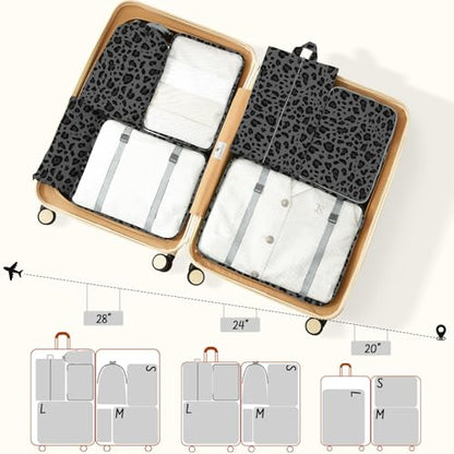 9 Set Packing Cubes for Travel Essentials - Lightweight Carry-On Luggage Organizer Bags with Shoe, Clothes & Laundry Bags for Airplane, Family & Business Travel, Gray leopard print - color: Gray leopard print
