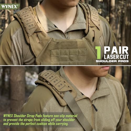WYNEX Shoulder Strap Pad for Vest Carrier, 2 Pack Tactical Plate Shoulder Pads Strap Cushion Vest Accessories Shoulder Pads Soft Mesh Pads with Tactical Gear for Men - color: Khaki