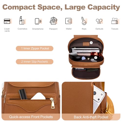 SYTRAH Mini Backpack Purse for Women, Causal Small Backpack with Built-in RFID Wallet & 11" Tablet Sleeve, Stylish Travel Daypack for Daily Brown - color: Brown