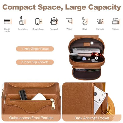 SYTRAH Mini Backpack Purse for Women, Causal Small Backpack with Built-in RFID Wallet & 11" Tablet Sleeve, Stylish Travel Daypack for Daily Brown - color: Brown