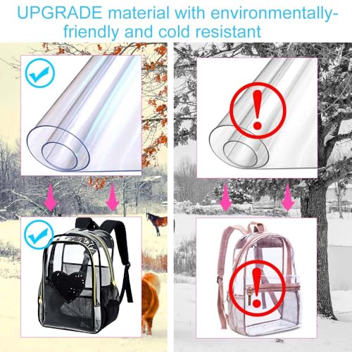 gxtvo 3PCS Clear School Backpack Heavy-Duty Set for Women & Teen Girls, 17" See Through Bookbag with Luxurious Gold Zipper, Black Sequins Transparent Bag - color: Black Sequins Clear Backpack Set