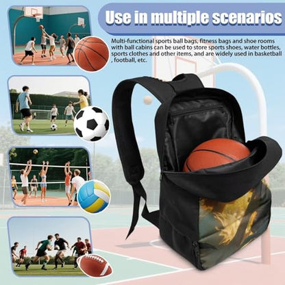18.5in Basketball Backpack Basketball Bag with Shoe Compartment & Ball Holder, Waterproof Bag for Soccer Volleyball - color: Cartoon Figure Kitten Print