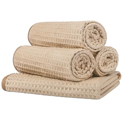 HOMEXCEL 4 Pack Gym Towels, Microfiber Yoga Towels for Bathroom, Ultra Soft, Highly Absorbent and Quick Dry Towel for Gym, Shower, Fitness, Spa 15 x 25 Inch - color: Brown