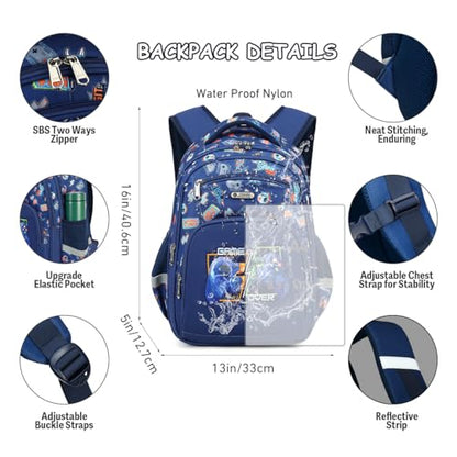Cusangel Kids school Backpack with lunch bag for Girls,Elementary 6-10years Bookbag nylon large capacity backpack,Daypack - color: Blue 16in 2pcs