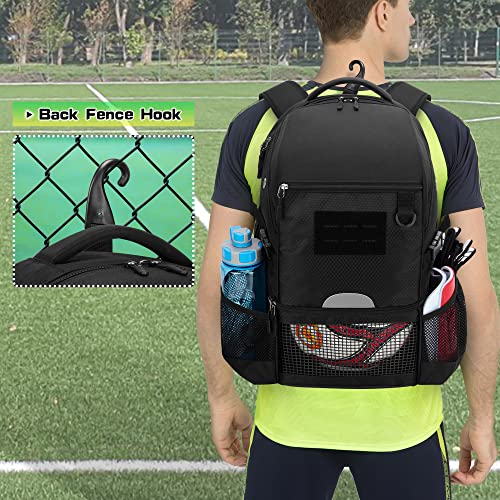 DSLEAF Soccer Backpack for Men, Basketball Bag with Large Capacity, Black