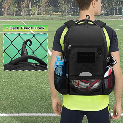 DSLEAF Soccer Backpack for Men, Basketball Bag with Large Capacity, Black