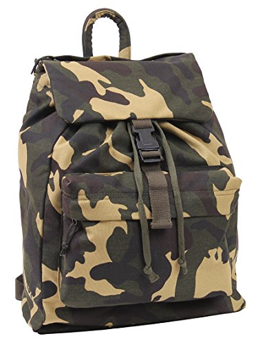 Rothco Canvas Daypack – Heavy-Duty Cotton Canvas Backpack for Hiking, Camping, Traveling, and Daily Use – 34L Capacity - color: Woodland Camo