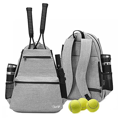 Sucipi Tennis Bag Professional Tennis Backpack for Men and Women Racket Bags Holds 2 Rackets with Ventilated Shoe Compartment - color: Gray