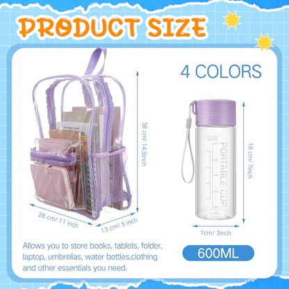 Amylove 8 Pcs Operation Christmas Items Bulk Clear Backpack PVC with Water Bottles for Kids Transparent Backpacks Heavy Duty Bookbag Set for School Classroom Students Back to School Supplies