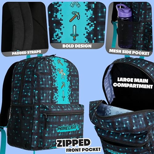 Minecraft Backpack for Boys Kids Teens Adjustable Straps Front Pocket Daypack Backpacks for Sports Gym School Gamer Gifts (Blue) - color: Blue
