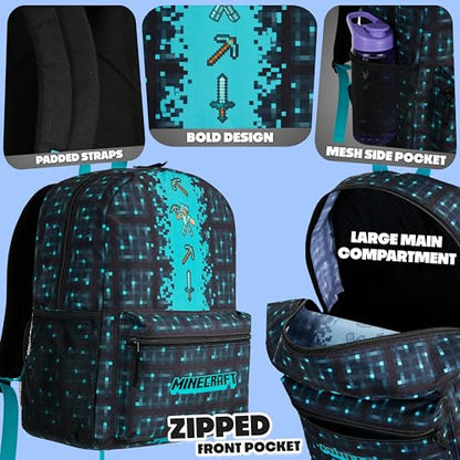 Minecraft Backpack for Boys Kids Teens Adjustable Straps Front Pocket Daypack Backpacks for Sports Gym School Gamer Gifts (Blue) - color: Blue
